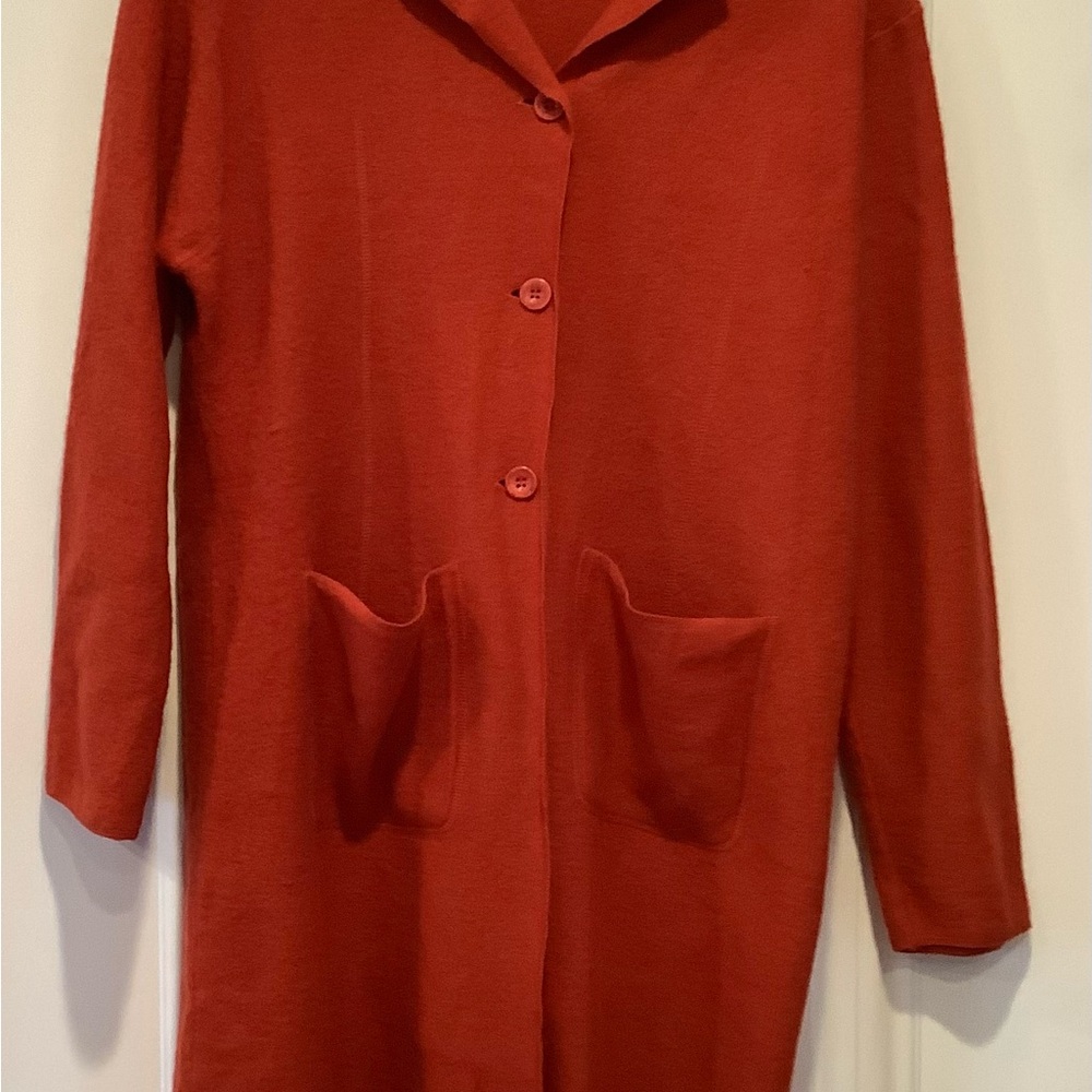 Silk Club Collection 100% Wool Sweater Jacket Coat Burnt Orange Size Large READ